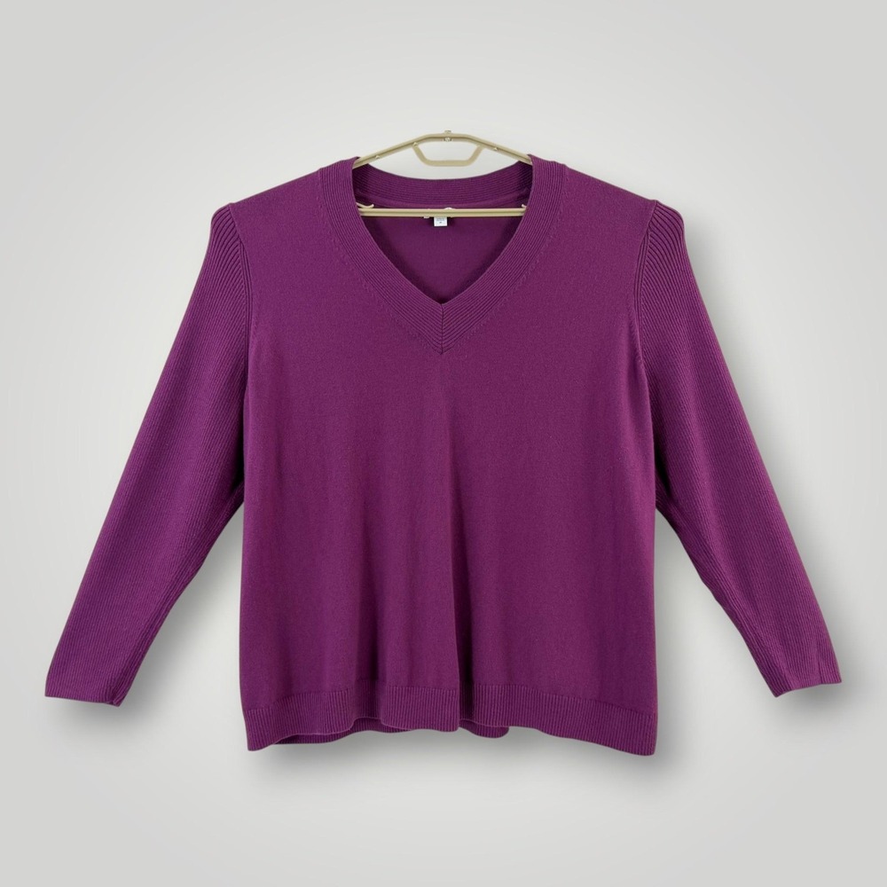 J. Jill Sweater Womens 3X Purple V Neck‎ Cotton Nylon Relaxed Knit